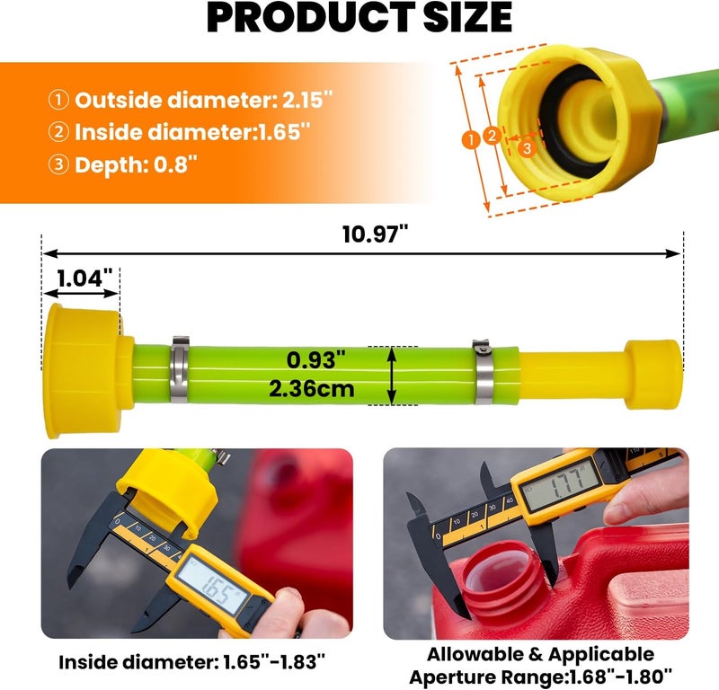 mapleza 3 PCS Gas Can Spout Replacement 10.9" Compatible with Midwest Scepter Gas Cans PVC Gas Hose Fit for 1/2/5/10 Gallon Fuel Jugs that feature 1.75"-1.8" - Image 2